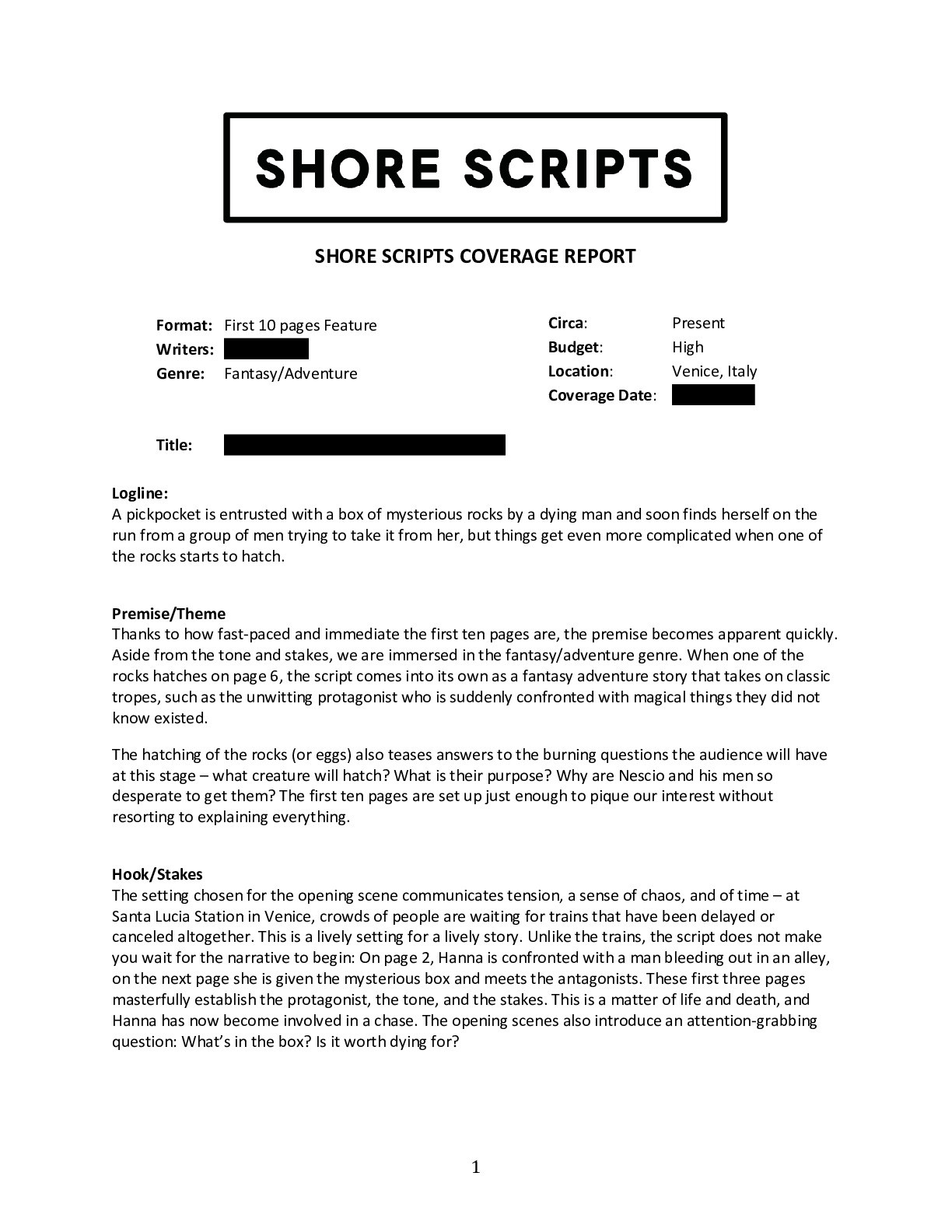 Shore Scripts TV Pilot Contest (2023) Results - Coverfly